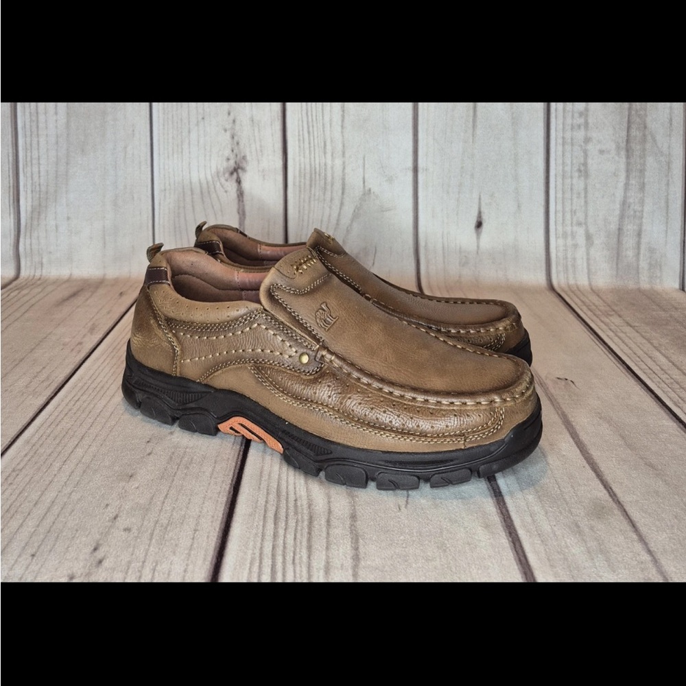 CAMEL CROWN Men's Size 13 Slip On Loafers Khaki Brown Leather Casual Shoes